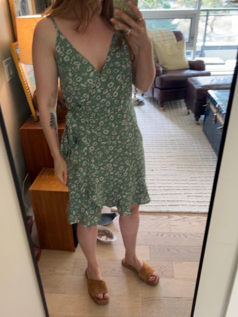 Seeking Lola Sage Green Floral Wrap Mini Dress | Daisy Print | AUS Size 8